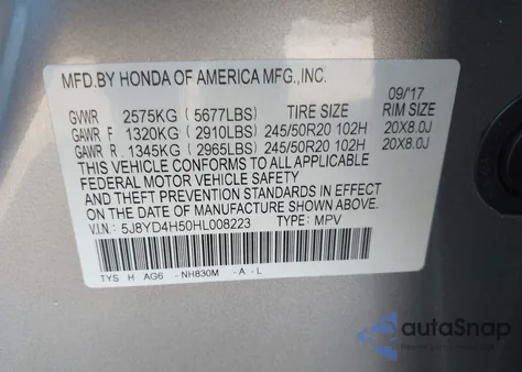 2017 Acura Mdx Technology Package z USA, uszkodzony, nr VIN 5J8YD4H50HL008223